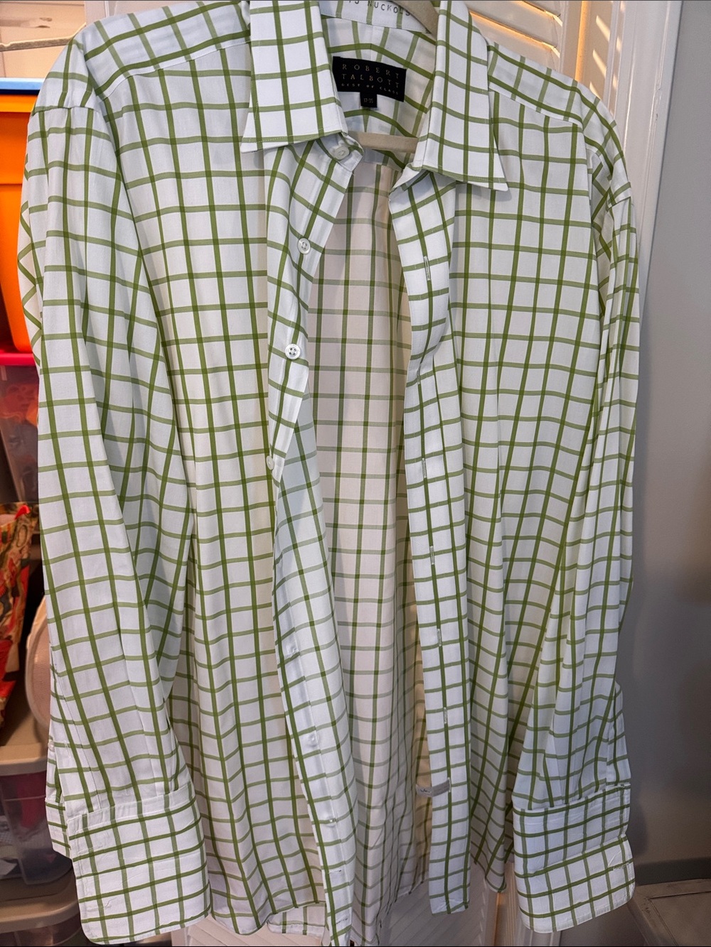 Robert Talbott White Shirt with Green Windowpane